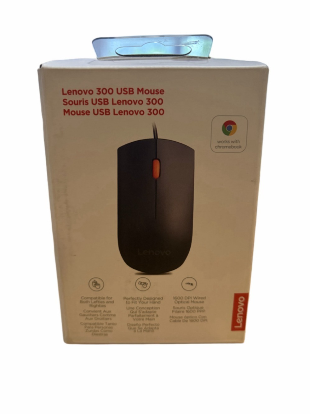 Lenovo 300 USB Wired Optical Mouse, Black and Orange